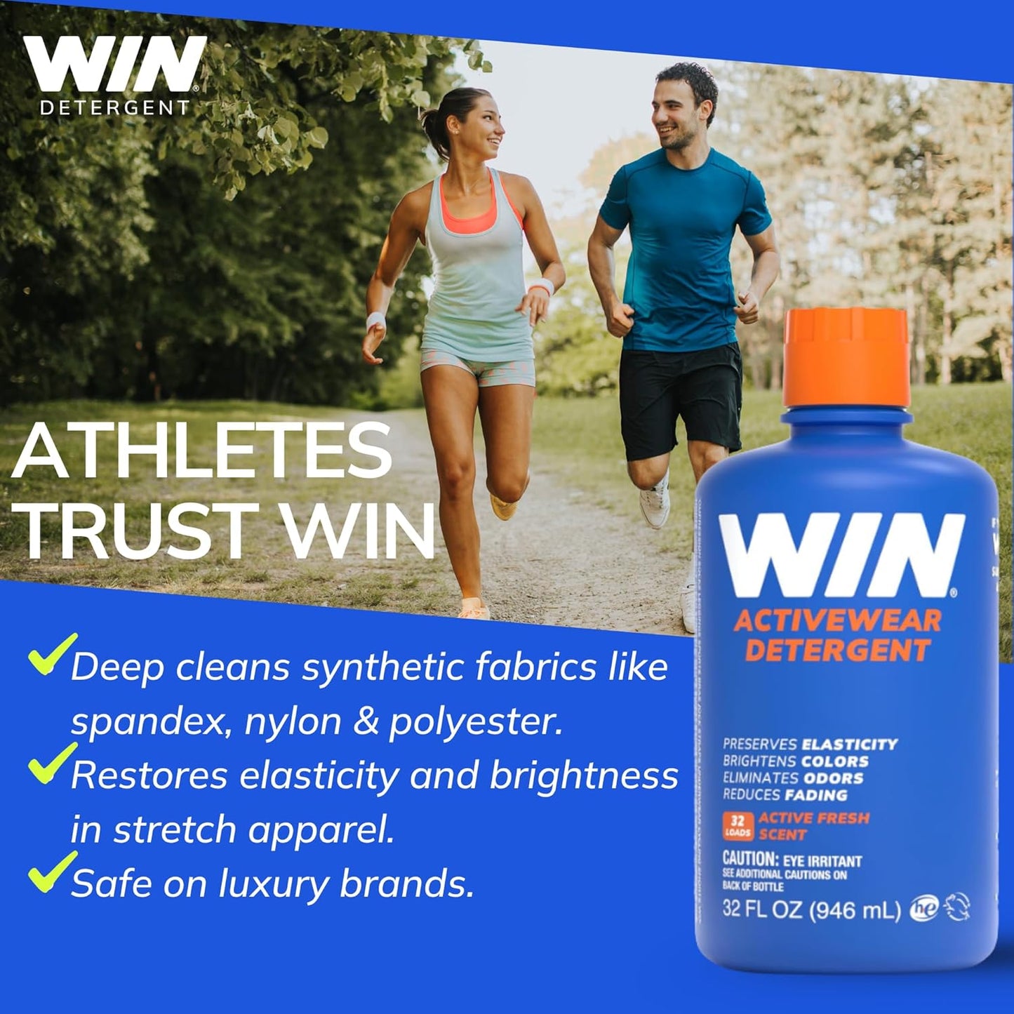 WIN Activewear Detergent - Active Fresh - 32Oz Bottle - Sports Detergent for Sweaty Workout Clothes and Team Uniforms
