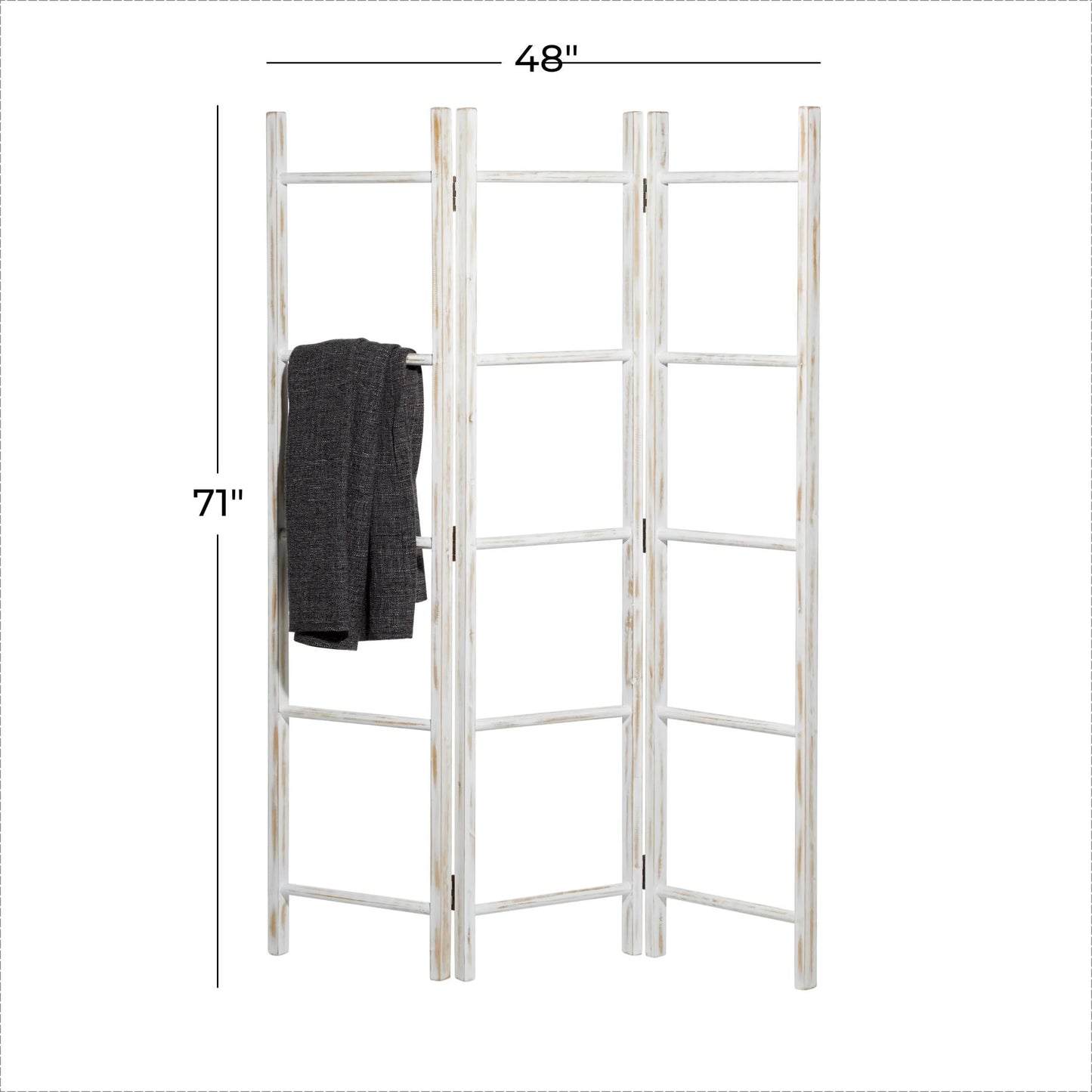 48" X 71" White Wood Ladder 15 Rung Ladder with 3 Panels, 1-Piece