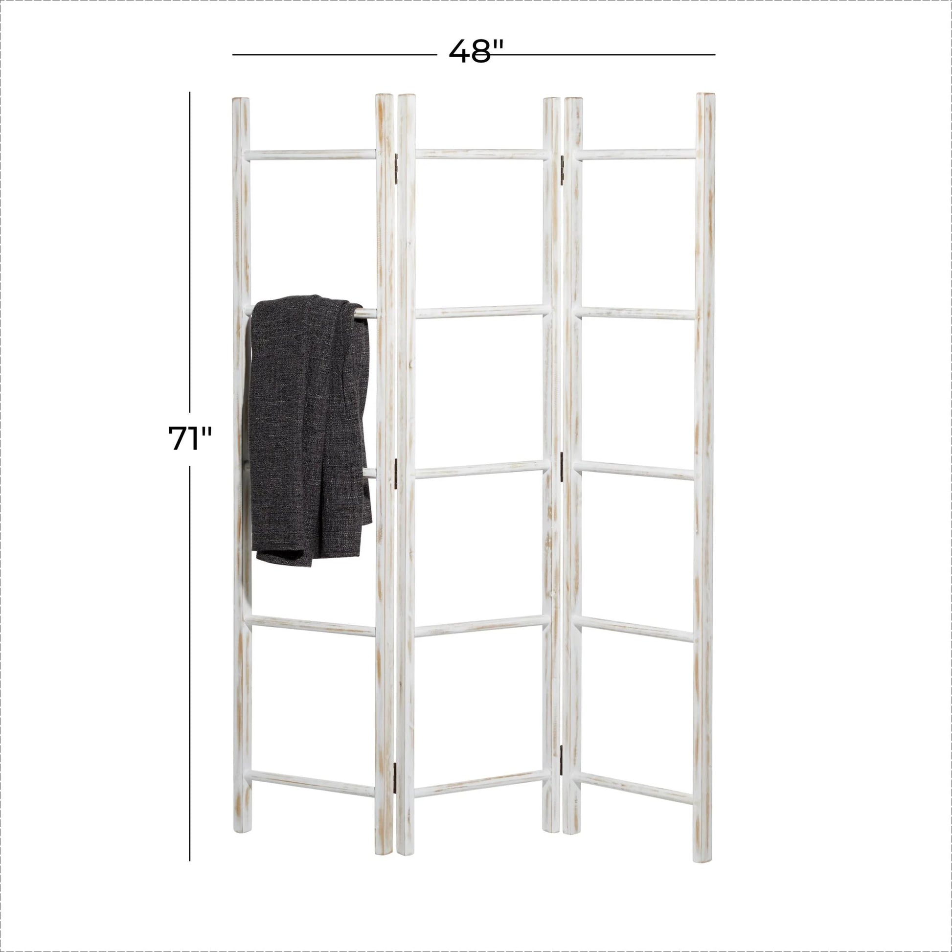 48" X 71" White Wood Ladder 15 Rung Ladder with 3 Panels, 1-Piece