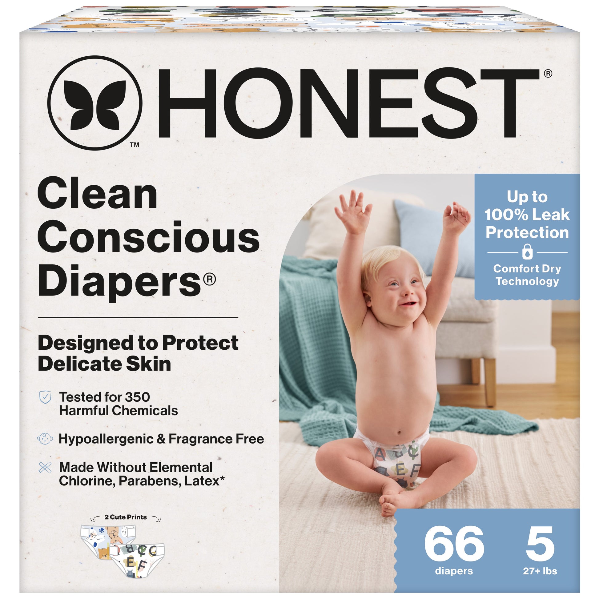 ® Clean Conscious Baby Diapers Size 5 (27+ Lbs), Hypoallergenic and Fragrance Free, 66 Count