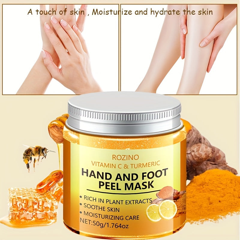 Vitamin C Turmeric Hand Mask, 50g - Moisturizing and Hydrating, Alcohol-Free, Fragrance-Free, with Hyaluronic Acid for Smooth, Soft Skin