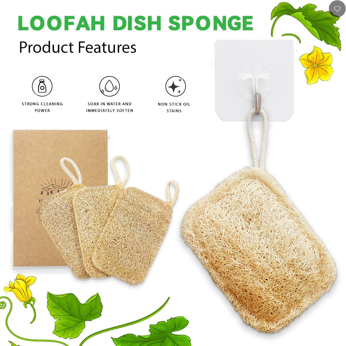 Natural Loofah Sponge Exfoliating Body Scrubber (3 Pack), Shower Scrub, Remove Dead Skin, Durable, Beige