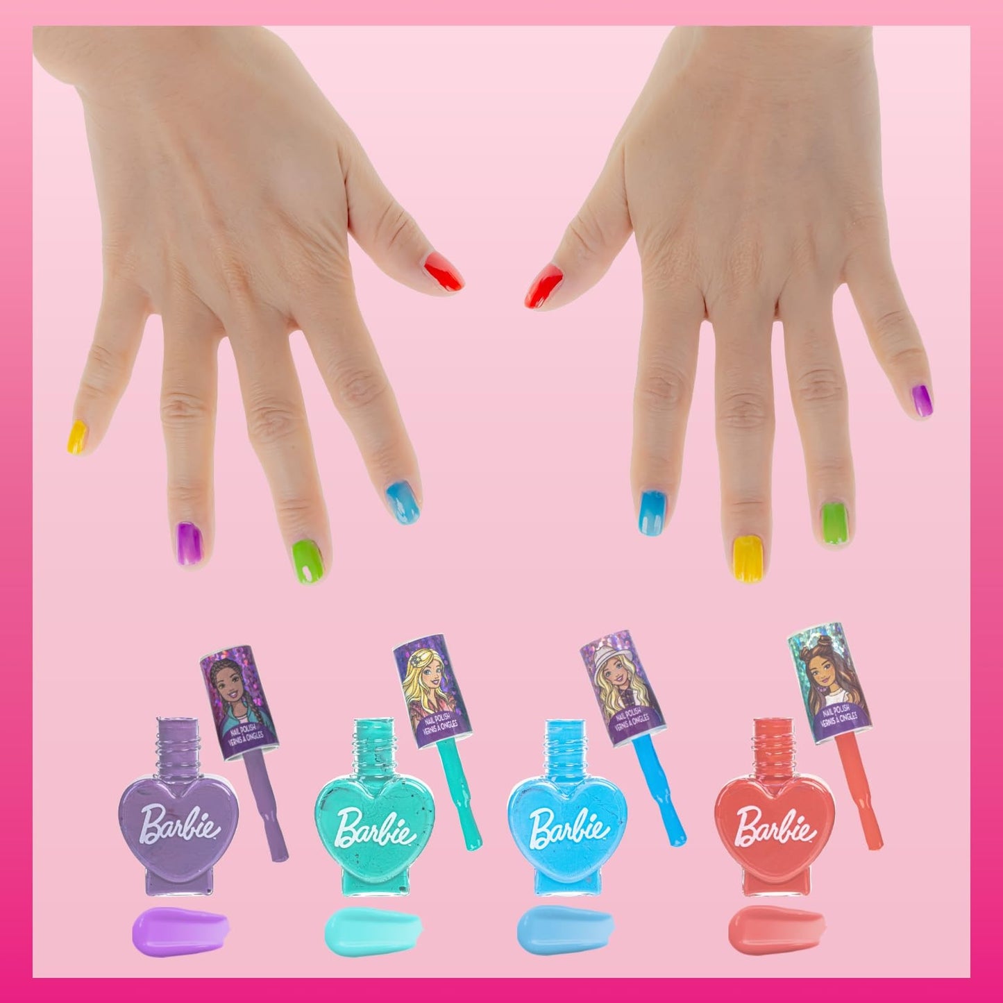 Townley Girl Barbie Non-Toxic Peel-Off Quick Dry Nail Polish Activity Makeup Set