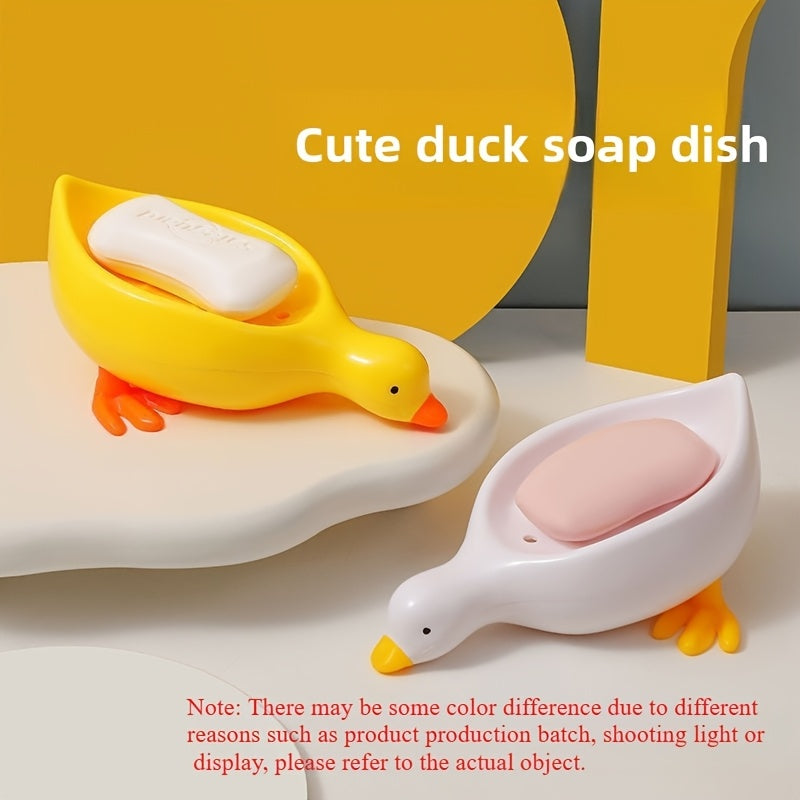 White 1-Pack Adorable Duck-Shaped Soap Dish with Efficient Drainage - Durable Plastic, Easy to Clean, Oval Design for Bathroom & Kitchen Decor, Playful Design | Easyclean Material, Soap Bar Holder