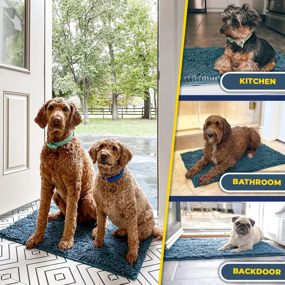® AS-SEEN-ON-TV Highly Absorbent Microfiber Door Mat and Pet Rug, Non Slip Thick Washable Area and Bath Mat Soft Chenille for Kitchen Bedroom Indoor and Outdoor - Atlantic Blue XL 59"X35"