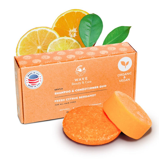 Fresh Citrus Shampoo Bar & Conditioner Bar Set - Vegan & Sulfate-Free - Handmade Moisturizing Solid Bars for All Hair Types - Convenient for Travel, Long-Lasting, (80-120 Uses) - Citrus