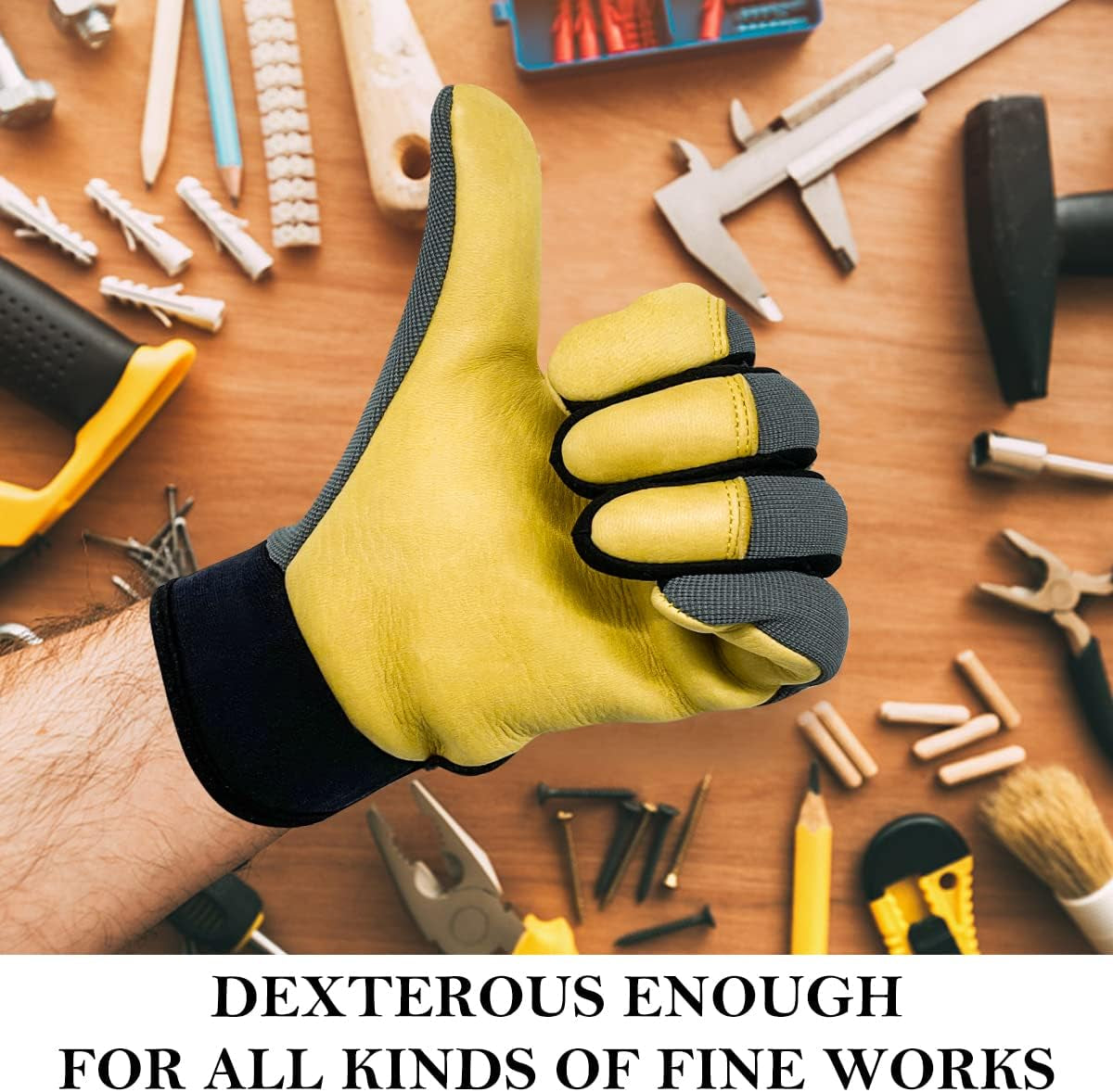 General Work Gloves, Deerskin Construction Gloves,Soft, Improved Dexterity