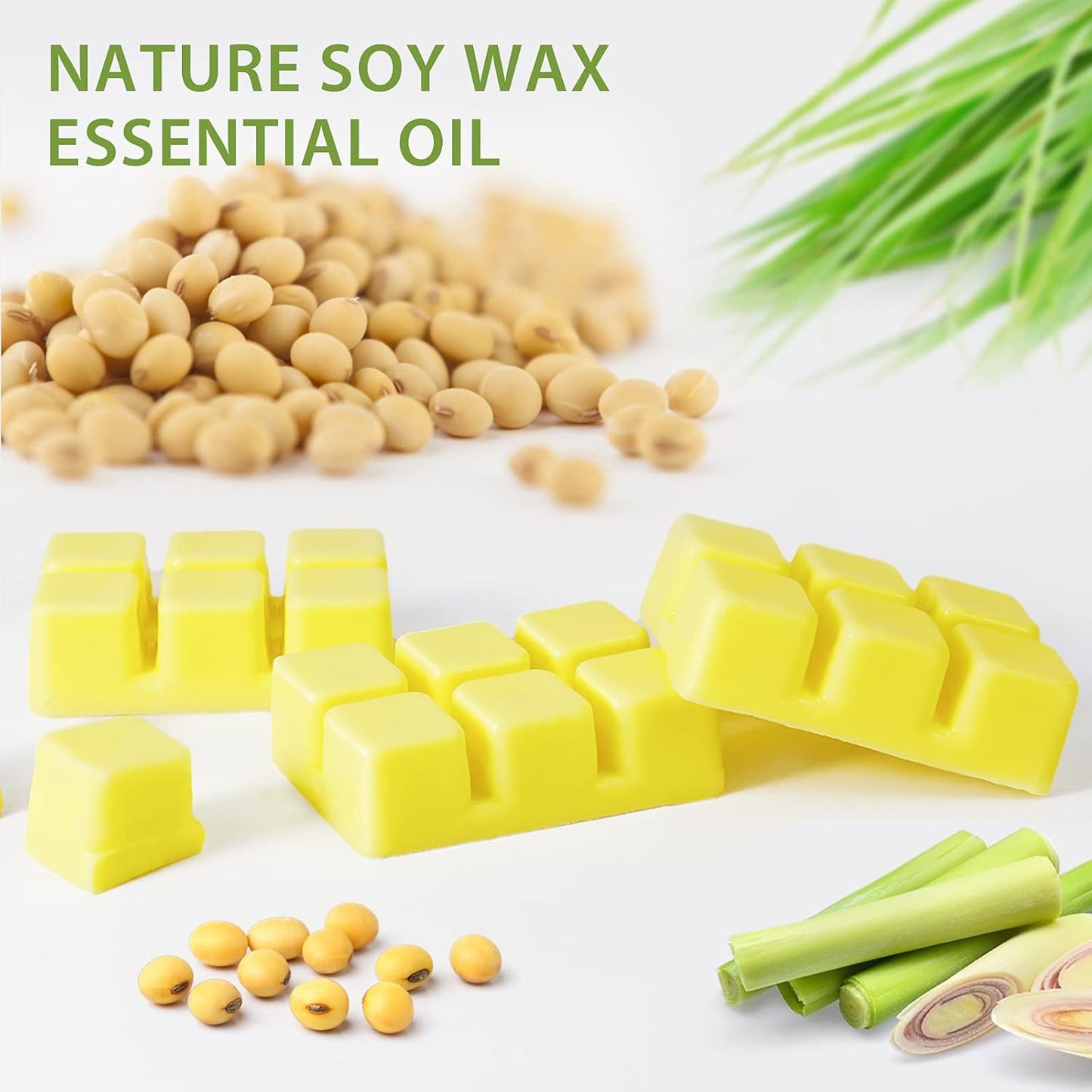 Citronella Wax Melts - Citronella Wax Melts Wax Cubes for Home Scented - Lemongrass Soy Wax Melts for Summer Outdoor/Indoor (8 Packs)