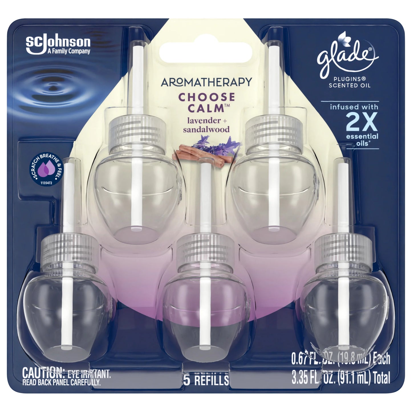 Aromatherapy Plugins Air Freshener Refills, Choose Calm Scent with Notes of Lavender & Sandalwood, Fragrance Infused with Essential Oils, 5 X 0.67 Oz (19.8 Ml)
