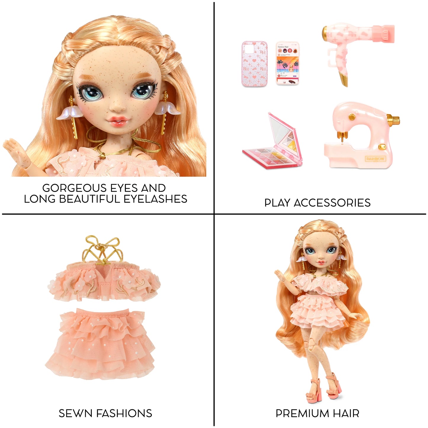 Victoria - Light Pink Fashion Doll, Freckles from Head to Toe. Fashionable Outfit & 10+ Colorful Play Accessories. Kids Gift 4-12 Years and Collectors