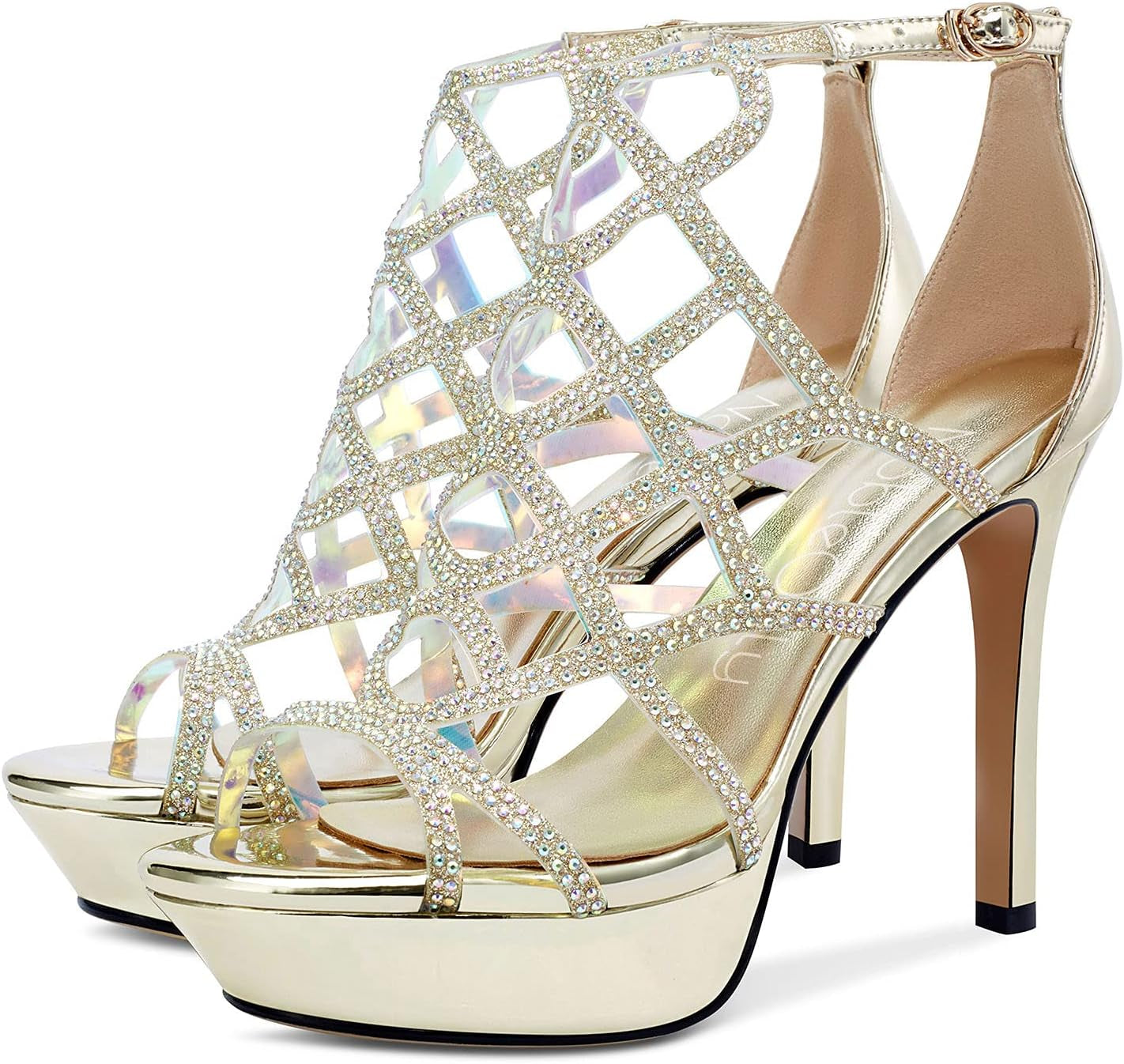 Women'S High Heels Platform Roman Strappy Sandals Open Toe Stilettos Diamond Bling Sandal 4.3" Heel Shoes