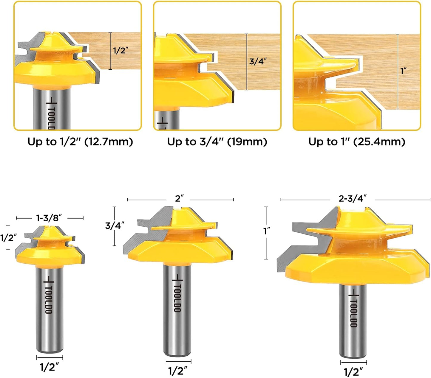 45 Degree Lock Miter Router Bit 1/2 Shank,Lock Miter Woodworking Tools Set (For 1/2", 3/4", 1"Board)