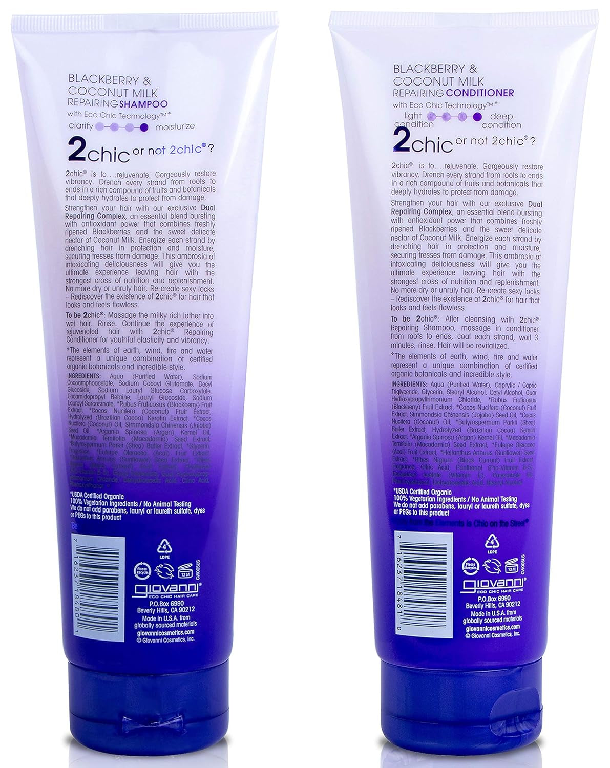 COSMETICS - 2Chic Repairing Shampoo & Conditioner, 8.5 Fluid Ounce / 250 Milliliter - Dual Repairing Complex for Damaged Over-Processed Hair