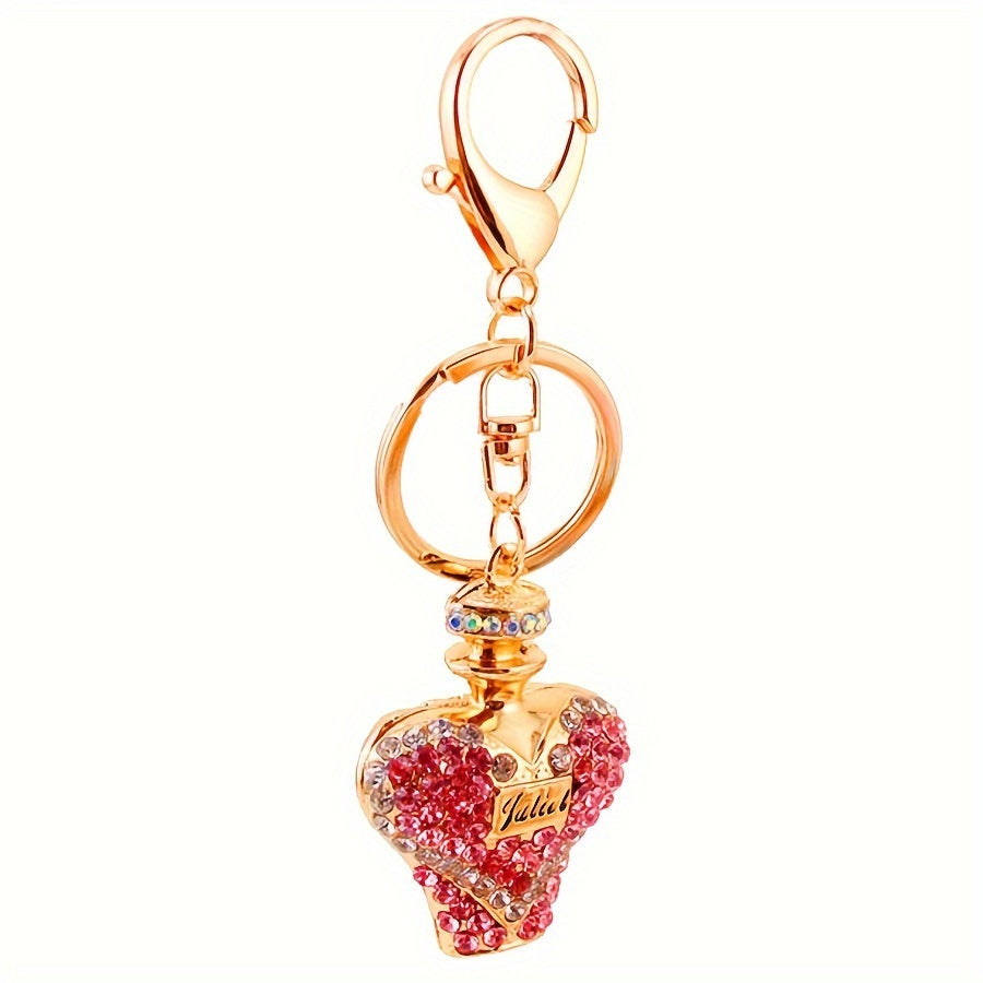 1pc Rhinestone Perfume Bottle Keychain Cute Alloy Key Chain Ring Bag Backpack Charm Car Key Pendant Women Daily Use Gift