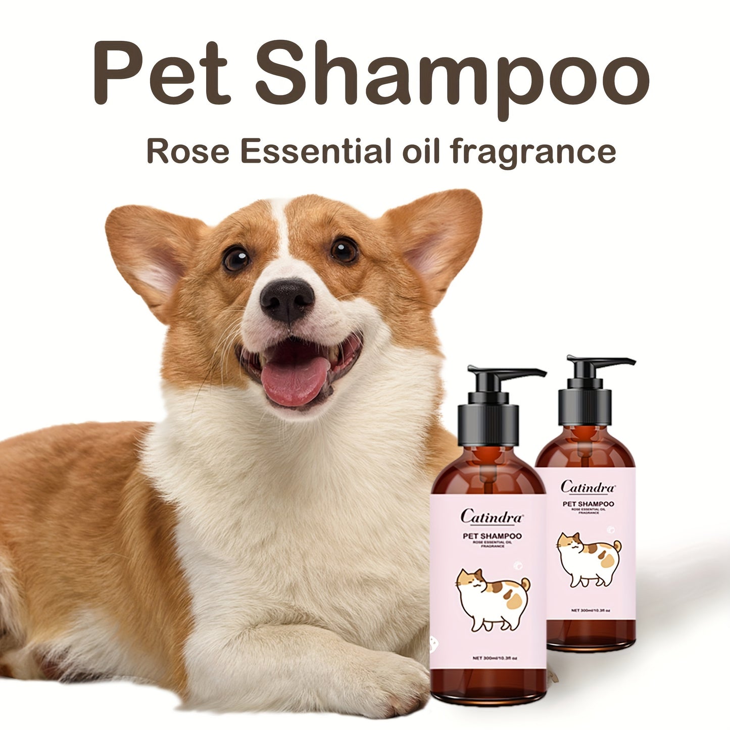 1pc GentleCare Catindra Pet Shampoo - Soothing Rose Essential Oil Fragrance, Tear-Free Formula, Non-Irritating, Odor-Eliminating, Softening Fur Care for Dogs and Cats - 300ml Bottle