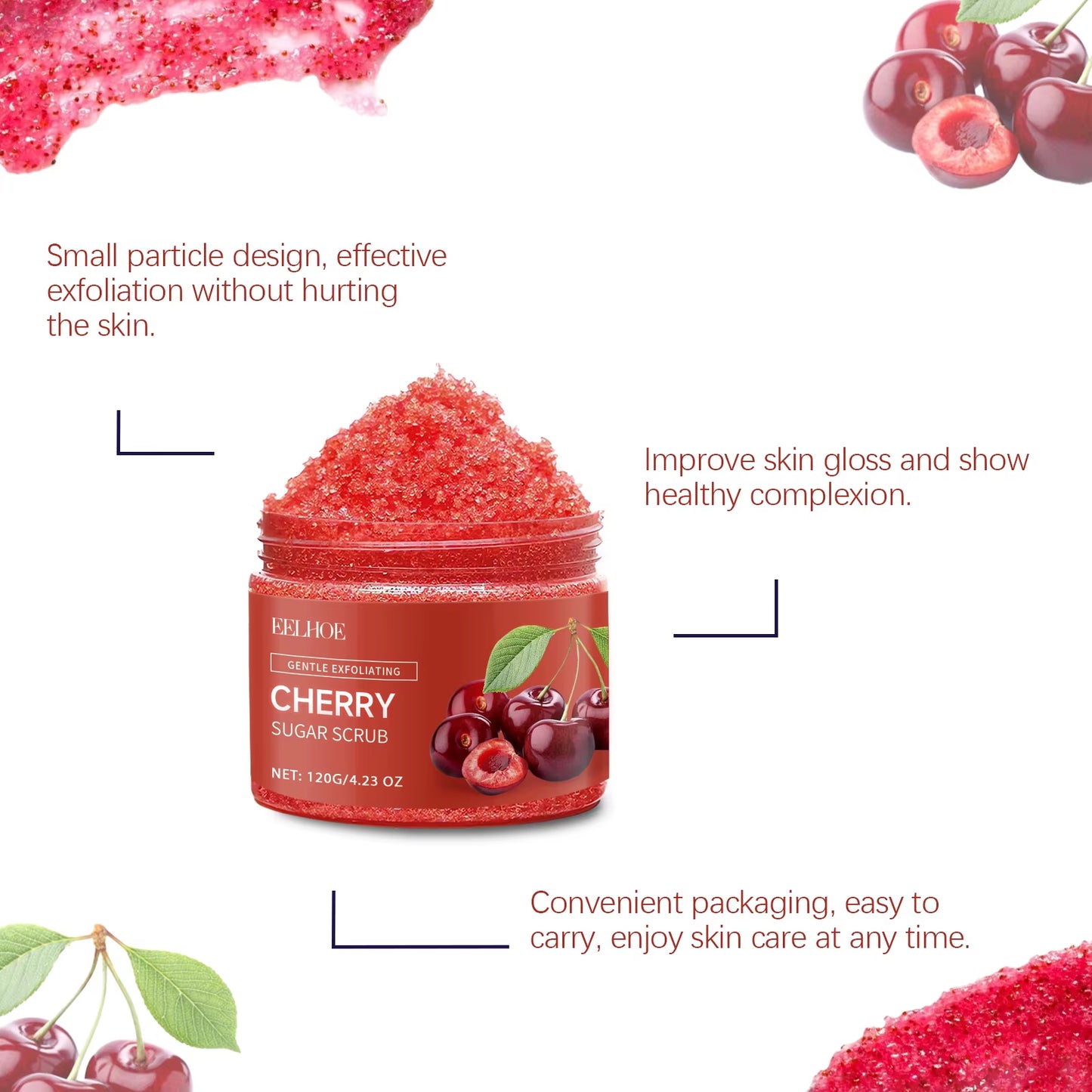 Cherry Sugar Body Scrub Gentle Exfoliating Body Wash Remove Dead Skin Moisturizing Brightening Deep Cleansing Shower Scrub