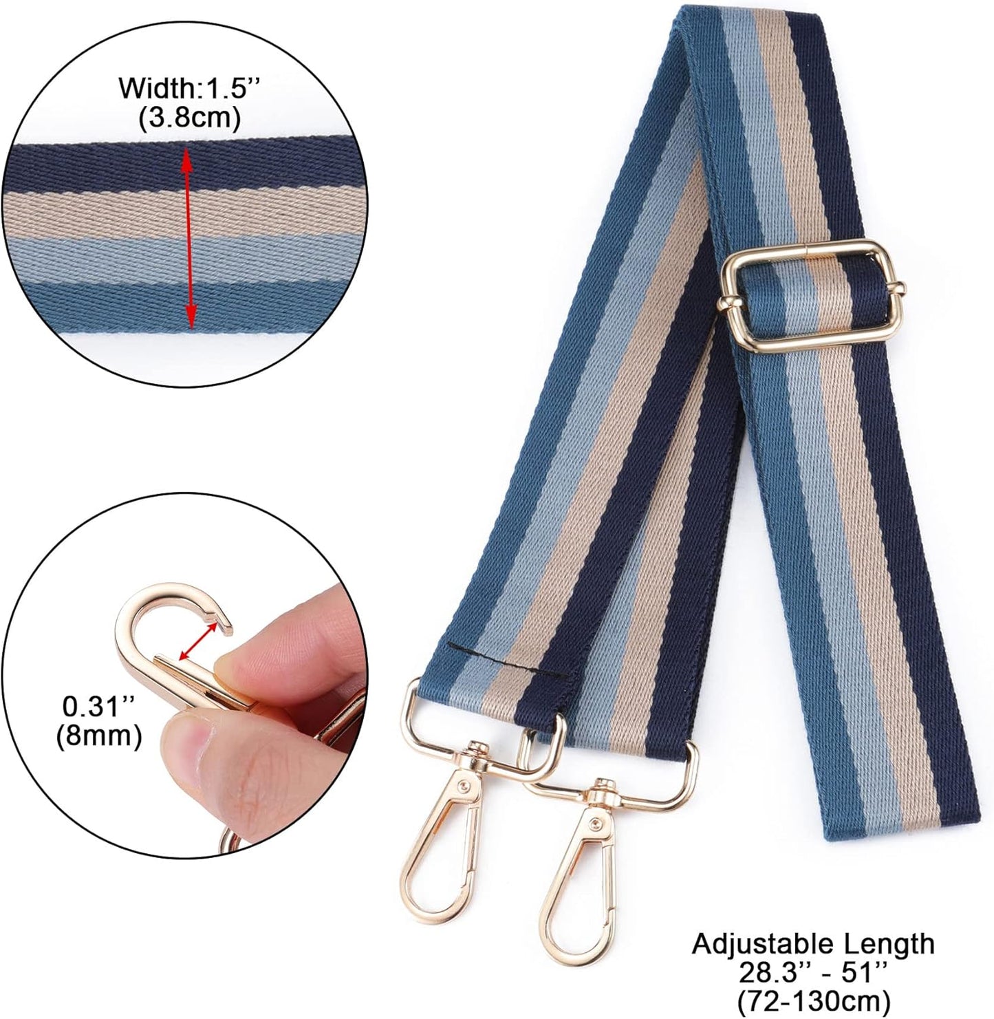 Purse Straps Replacement for Handbag Wide Crossbody Bag Straps Replacement Adjustable Shoulder Luggage Straps (Blue Stripe)