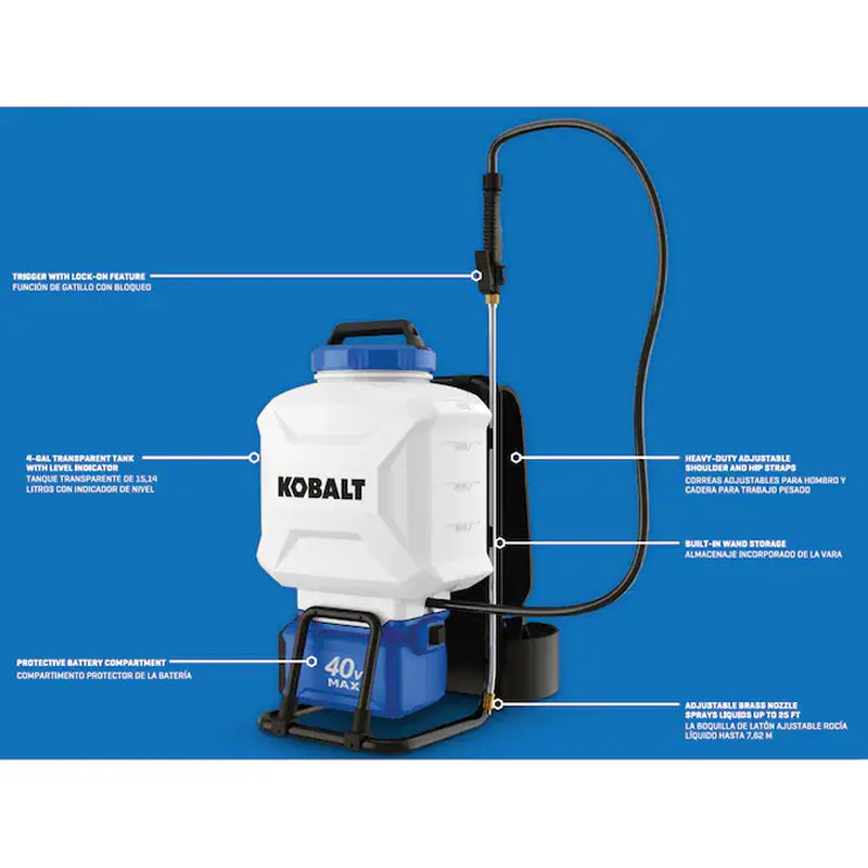 4-Gallon 40-Volt Battery Operated Rubber Hose Plastic Backpack Sprayer with Adjustable Spray