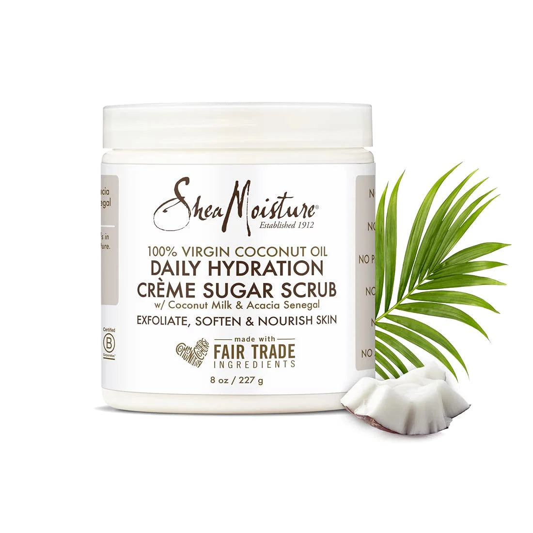Daily Hydration Crã¨Me Sugar Scrub Care for Dry Skin 100% Virgin Coconut Oil Acacia Senegal Exfoliating Scrub, Coffee, 8 Oz