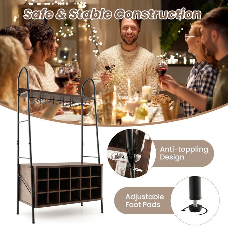 Baker'S Rack with Detachable Wine Rack and 5 Rows of Stemware Holder