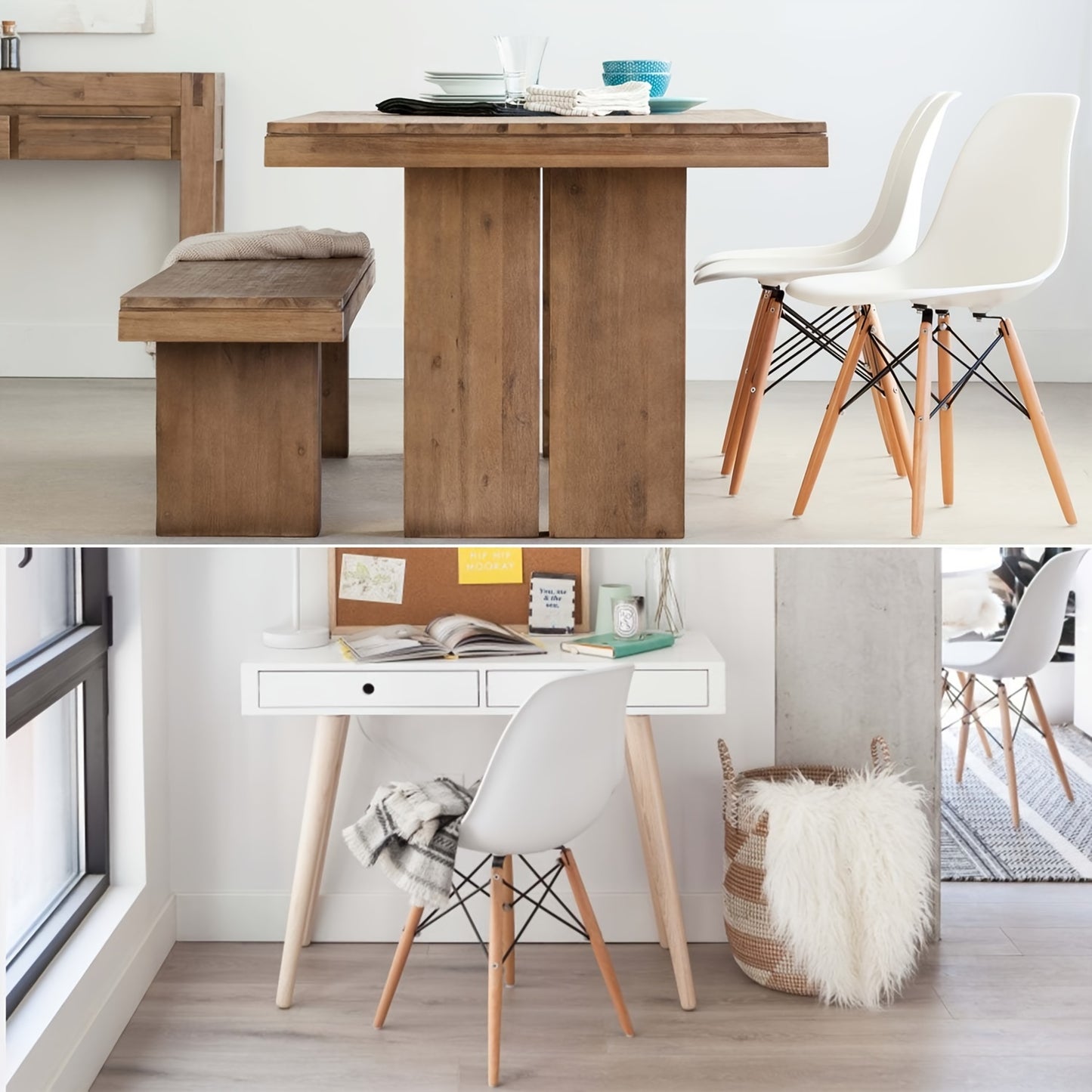 Pre-Assembled Mid Century Modern Dining Chairs, Set of 4, White