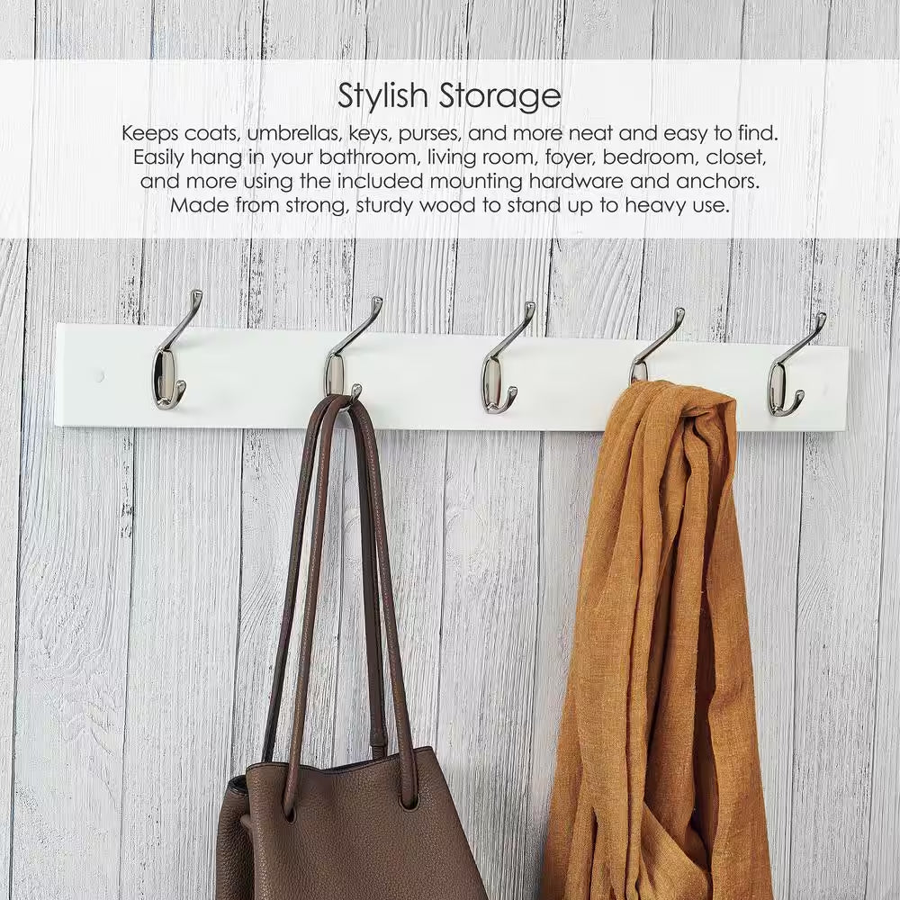 27 In. X 4 In. MDF Wall Mounted Classic Coat Rack, White