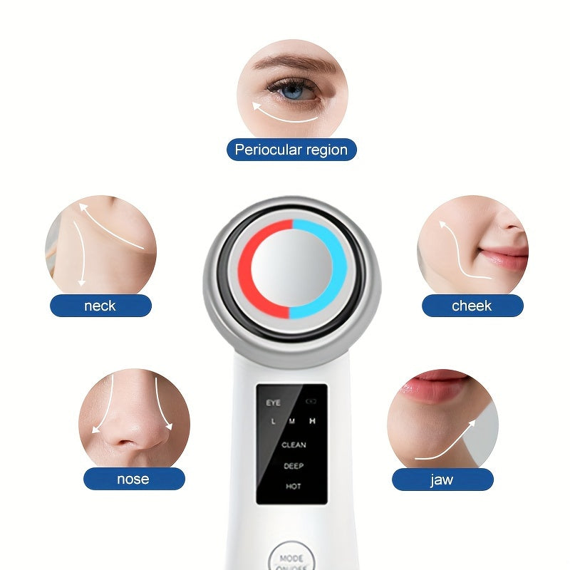 Vlvee Facial Beauty Instrument: Vibrating Massage with Four Color LED Lights - Clean, Deep, Hot, And Eye Care Modes - USB Charged, No Fragrance
