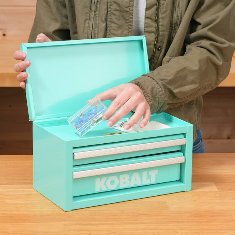 Portable Mini Toolbox 10.83-In W X 5.91-In H X 5.91-In D 2 -Drawer Teal Steel Tool Box