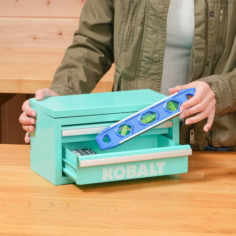 Portable Mini Toolbox 10.83-In W X 5.91-In H X 5.91-In D 2 -Drawer Teal Steel Tool Box