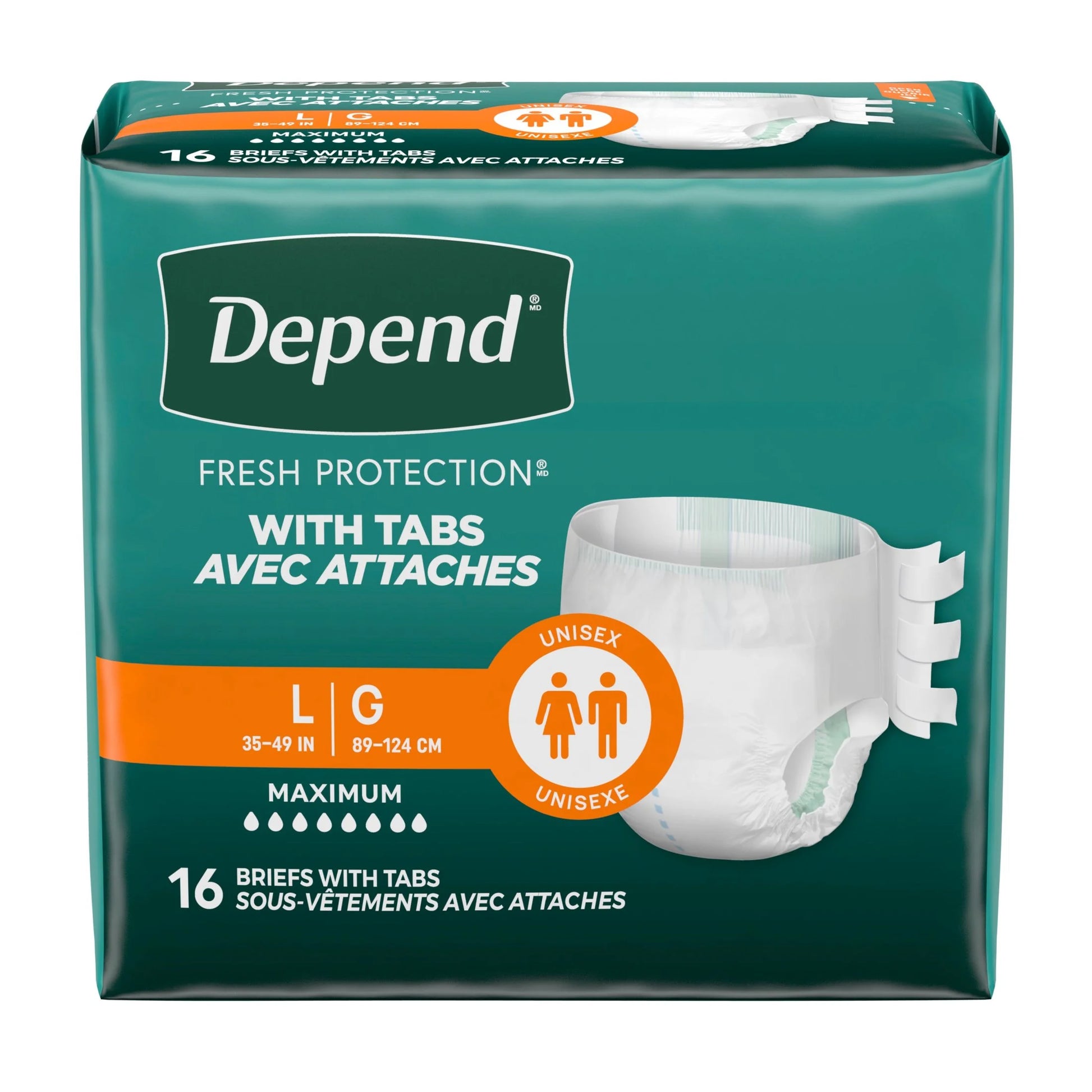 Protection with Tabs Incontinence Underwear, Adult Diapers, Unisex, L, 16 Count