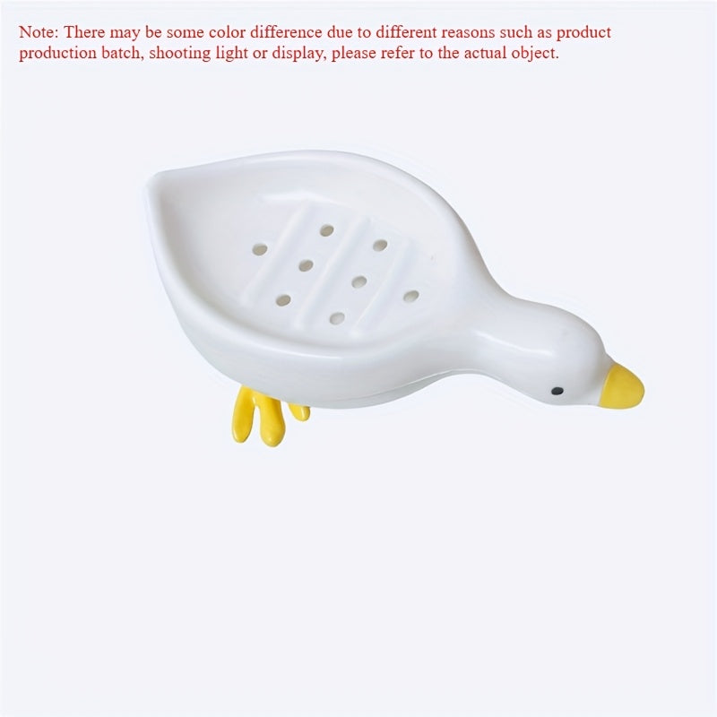 White 1-Pack Adorable Duck-Shaped Soap Dish with Efficient Drainage - Durable Plastic, Easy to Clean, Oval Design for Bathroom & Kitchen Decor, Playful Design | Easyclean Material, Soap Bar Holder