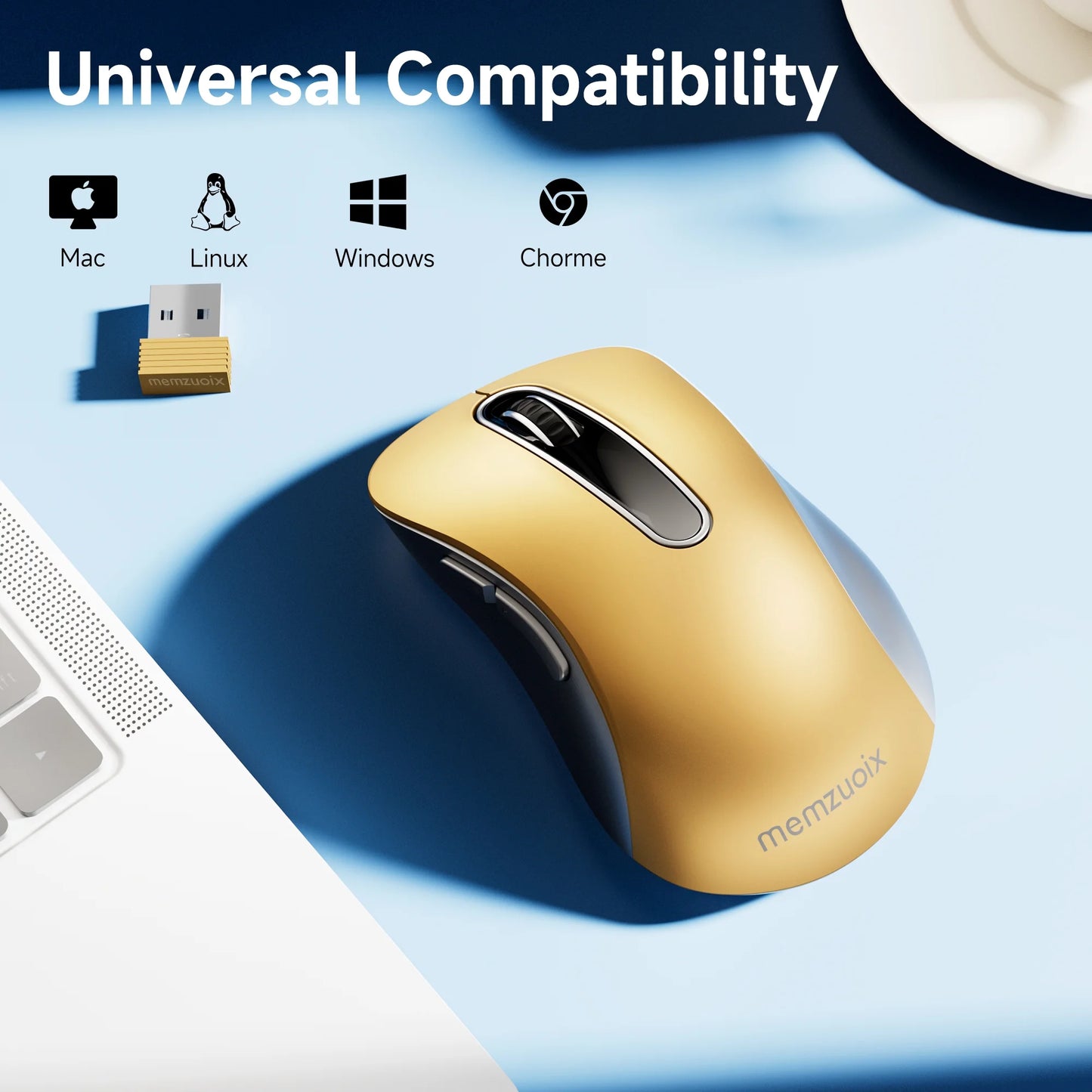 Wireless Mouse, 2.4Ghz with USB Mini Receiver, 1200 DPI Optical Tracking, Ambidextrous for Laptop, PC, Computer, Chromebook, Notebook, 5 Buttons-Bumblebee