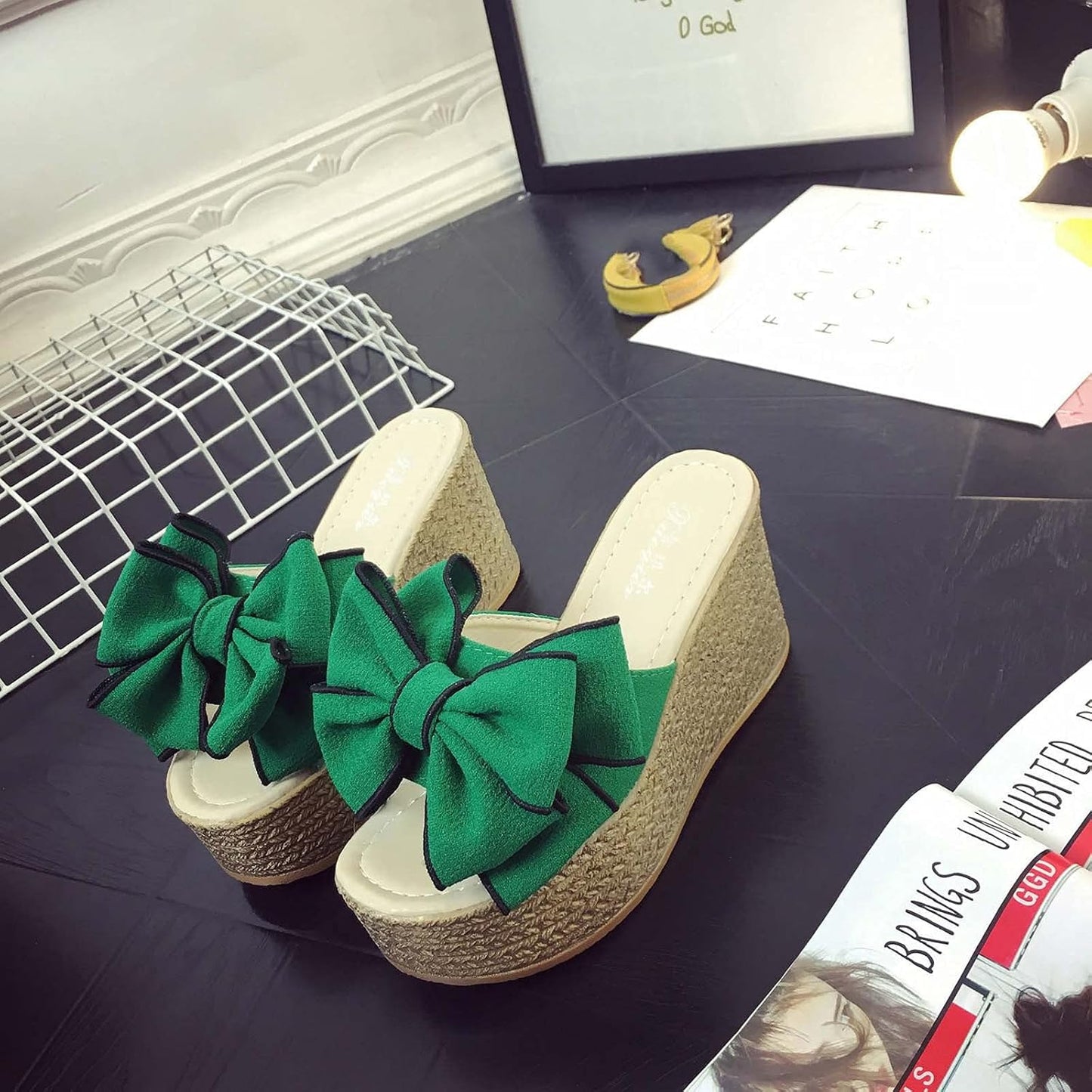 Women'S High Heeled Bow-Knot Platform Wedge Flip-Flops Beach Sandals Fashion Espadrille Slippers Summer Thong