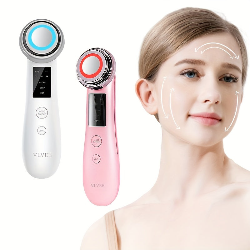 Vlvee Facial Beauty Instrument: Vibrating Massage with Four Color LED Lights - Clean, Deep, Hot, And Eye Care Modes - USB Charged, No Fragrance