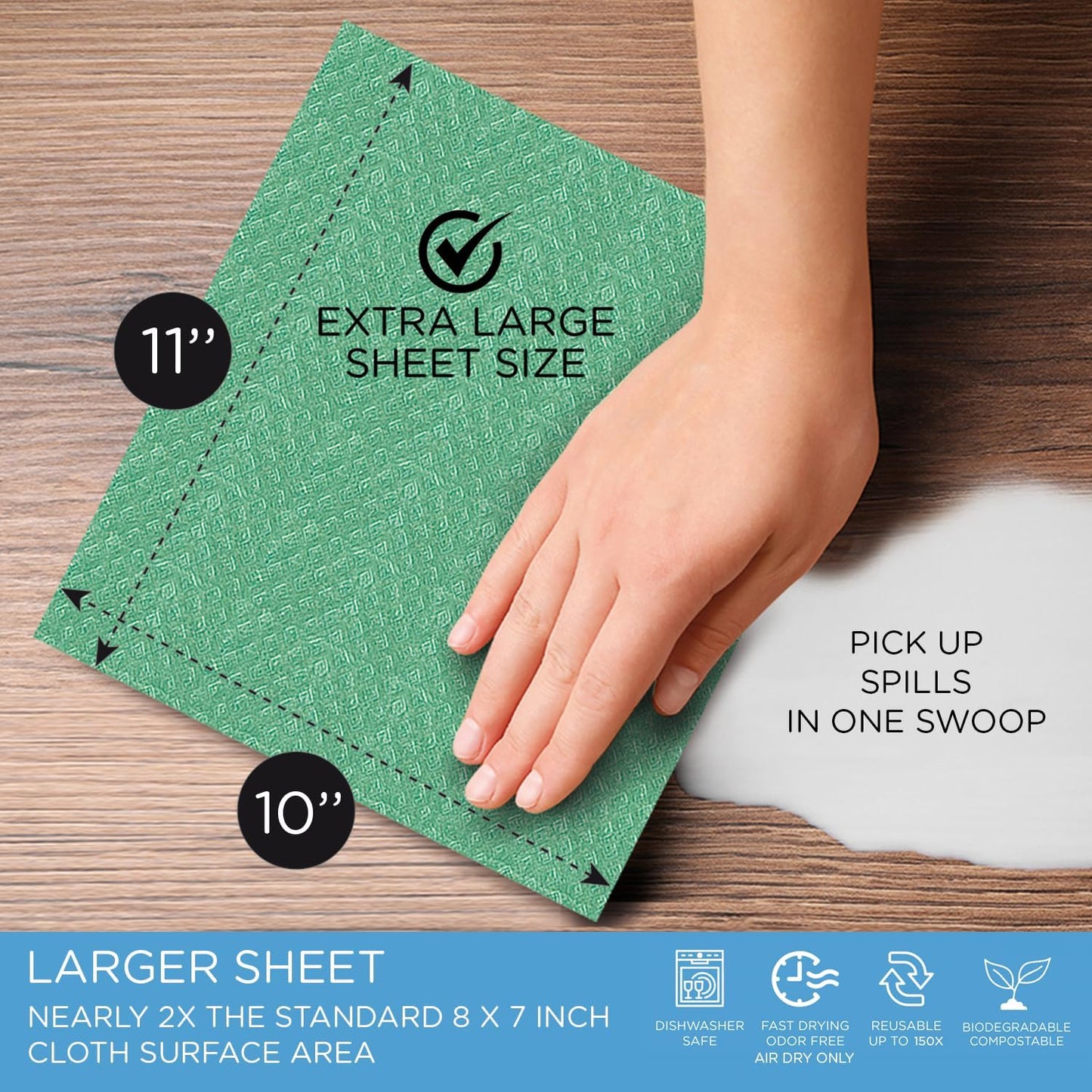 Wowables XL Swedish Dishcloths, 30 Reusable Eco Cleaning Cloths, 11" X 10", Ultra Absorbent Cellulose Sponge Towel, Compostable, Made in Germany