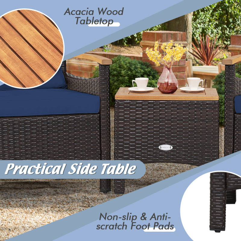 3 Pieces Patio Rattan Furniture Set with Removable Cushions