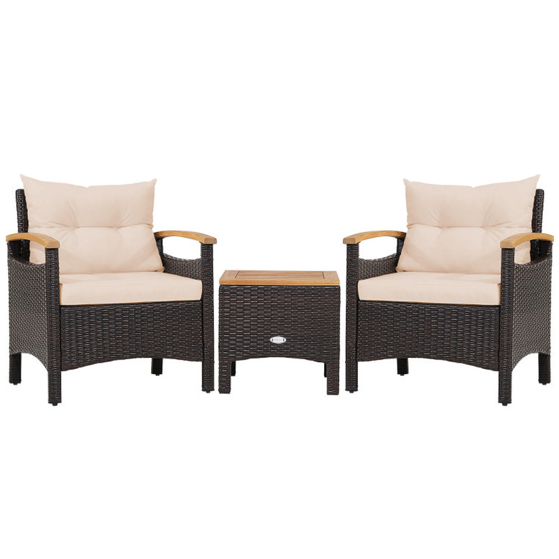 3 Pieces Patio Rattan Furniture Set with Removable Cushions