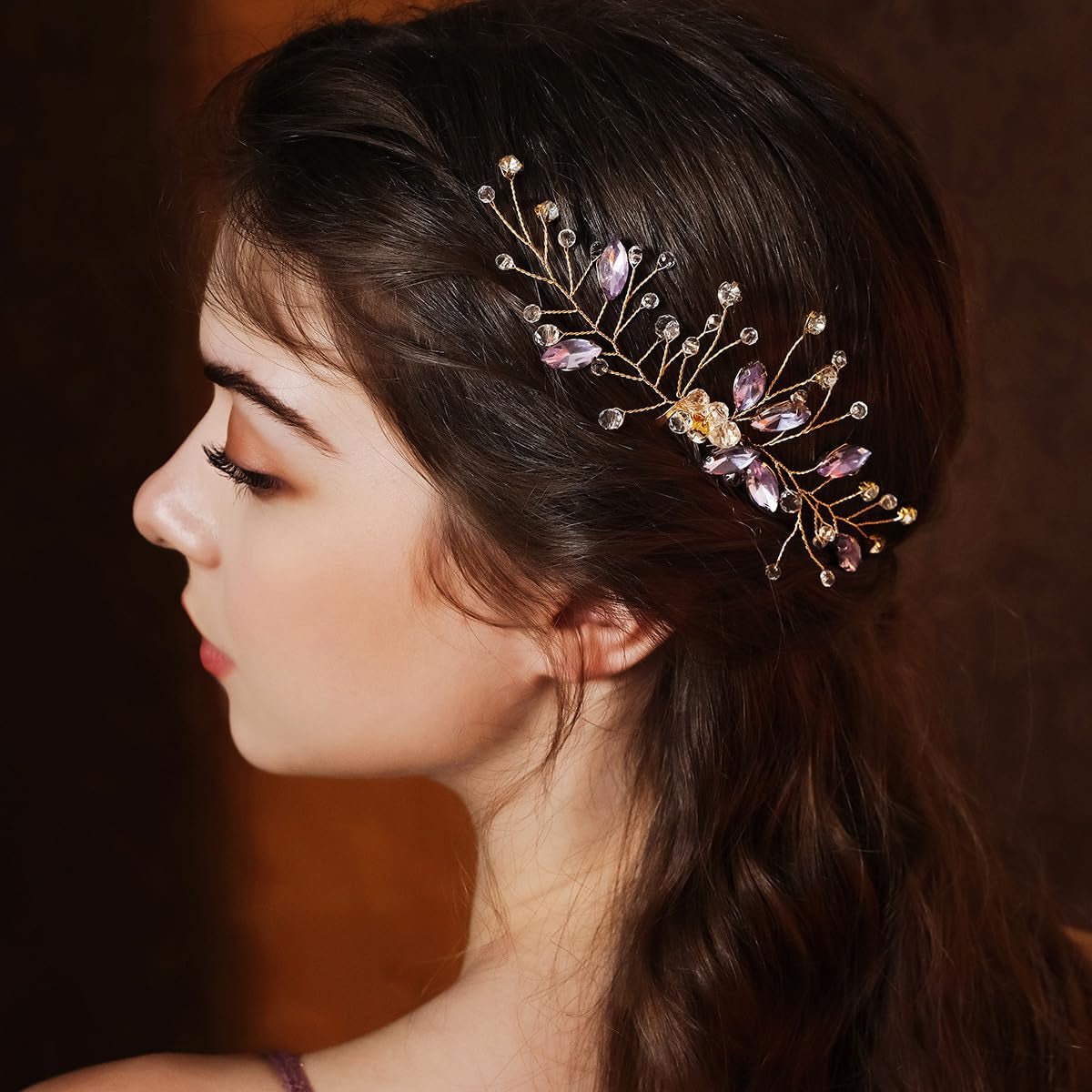 Bridal Handmade Colourful Rhinestone Hair Accessory - Sparkly Headpiece with Clips and Side Combs for Women, Girls