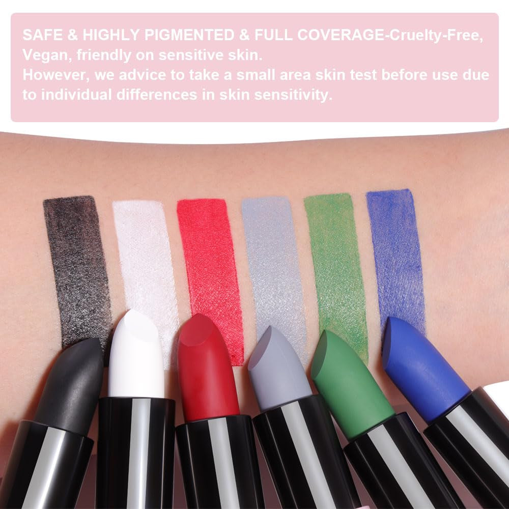 Matte Lipstick Festival White Lip Tint Gloss Face Painting Stick Silky High Pigment Smooth Velvet Waterproof White Black Green Blue Lip Gloss Halloween Daily Stain Lip Make up Cosmetics (LC02)