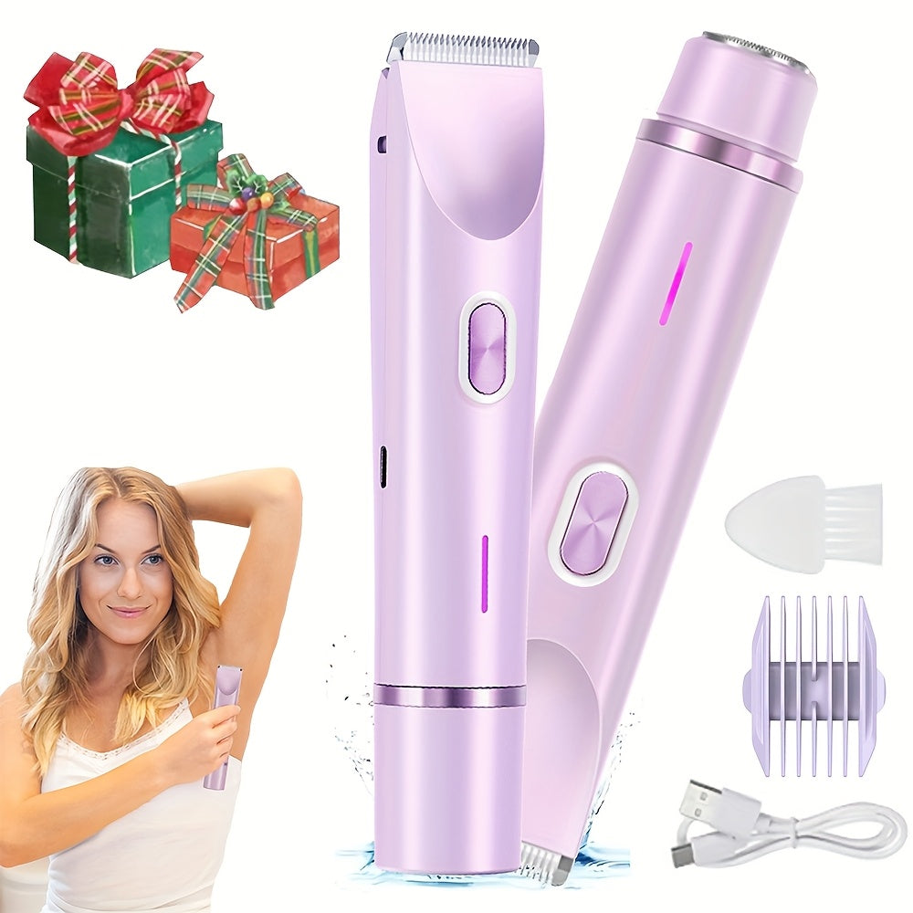 Dual-head Shaver, 2-In-1 Electric Razor For Women, Bikini Trimmer With Limit, Gentle & Clean Hair Trimmer, Women'S Shave Comb, For Face & Arms & Thighs & Body, Purple, Mother'S Day Gift