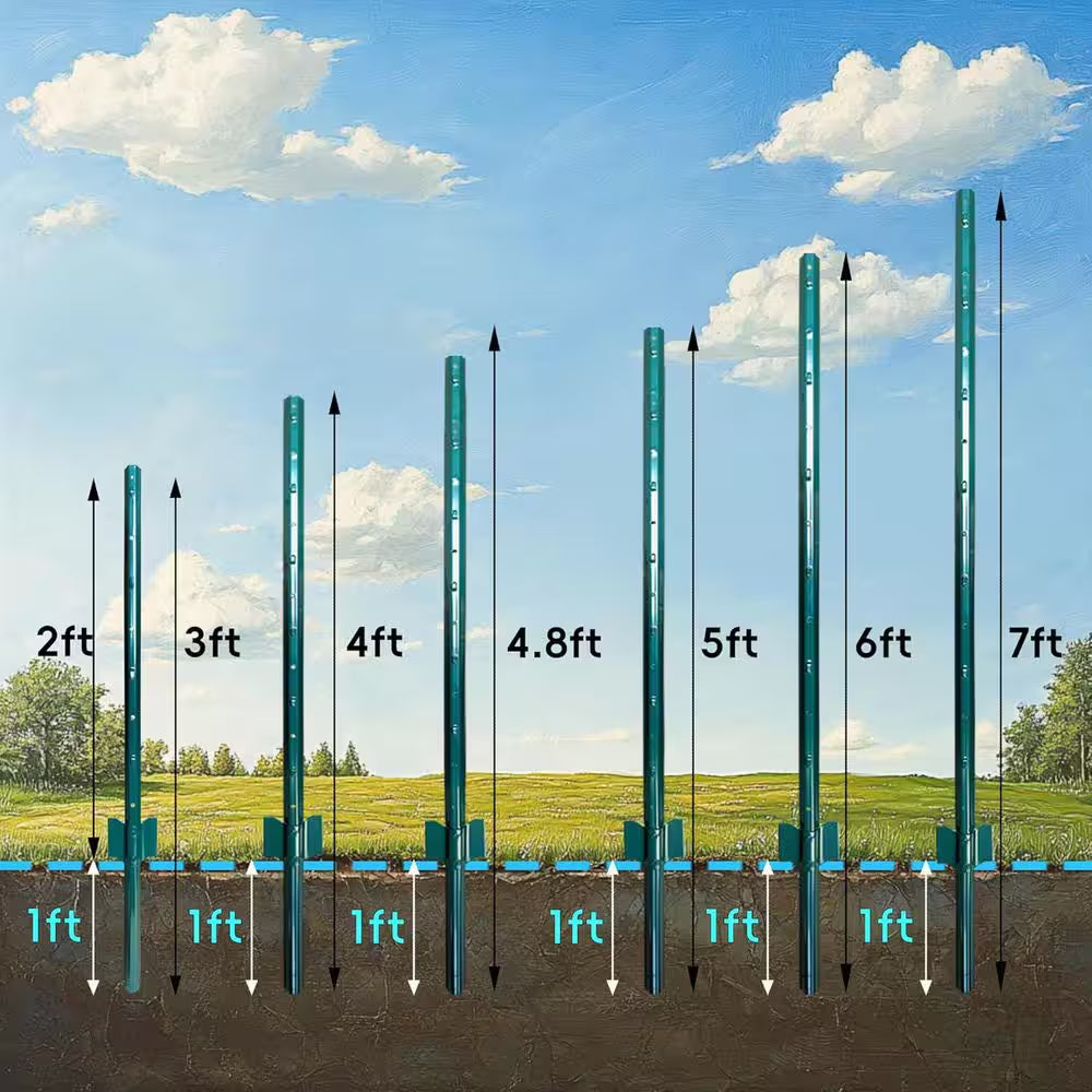 4 Ft. Fence Post Sturdy Duty Metal-Wire Fencing Steel Post for Outdoor in Green (10-Packs)