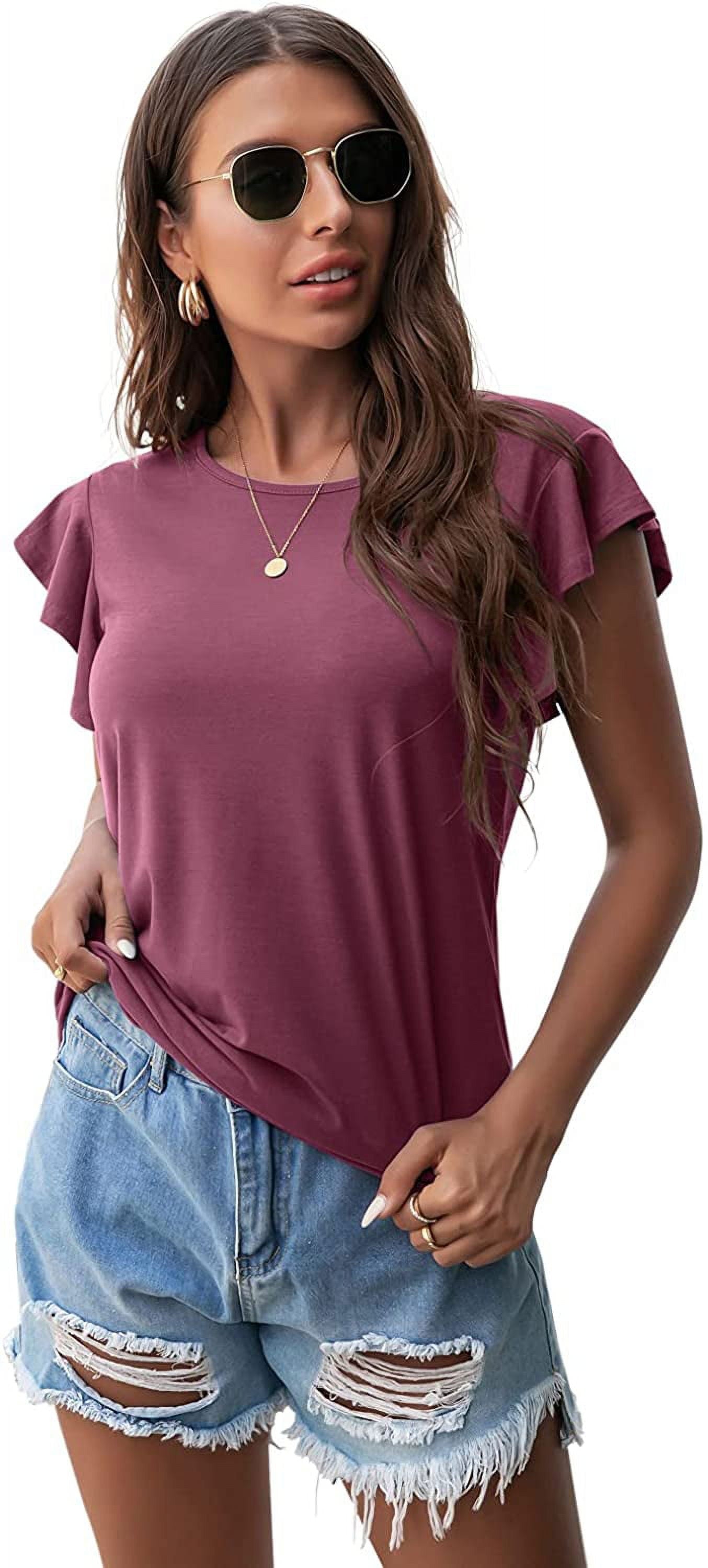 Summer Ruffle Short Sleeve Knit Tunic Tops Shirts Tank Tee Blouse for Women