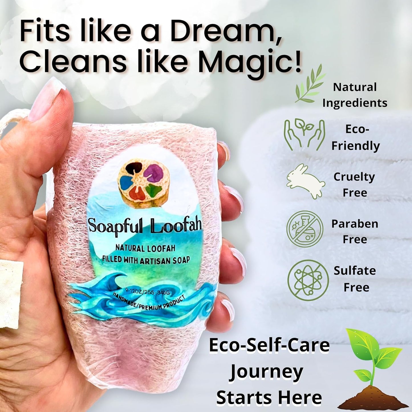 โ Lavender Eucalyptus | Exfoliating Loofah Soap Bar | Vegan Glycerin + Built-In Natural Loofah | Soothing Spa Shower Scrub | Shower Scrubber