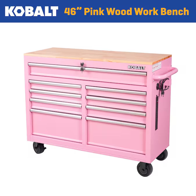 46.1-In L X 37.2-In H 9 -Drawers Rolling Black/Blue Wood Work Bench