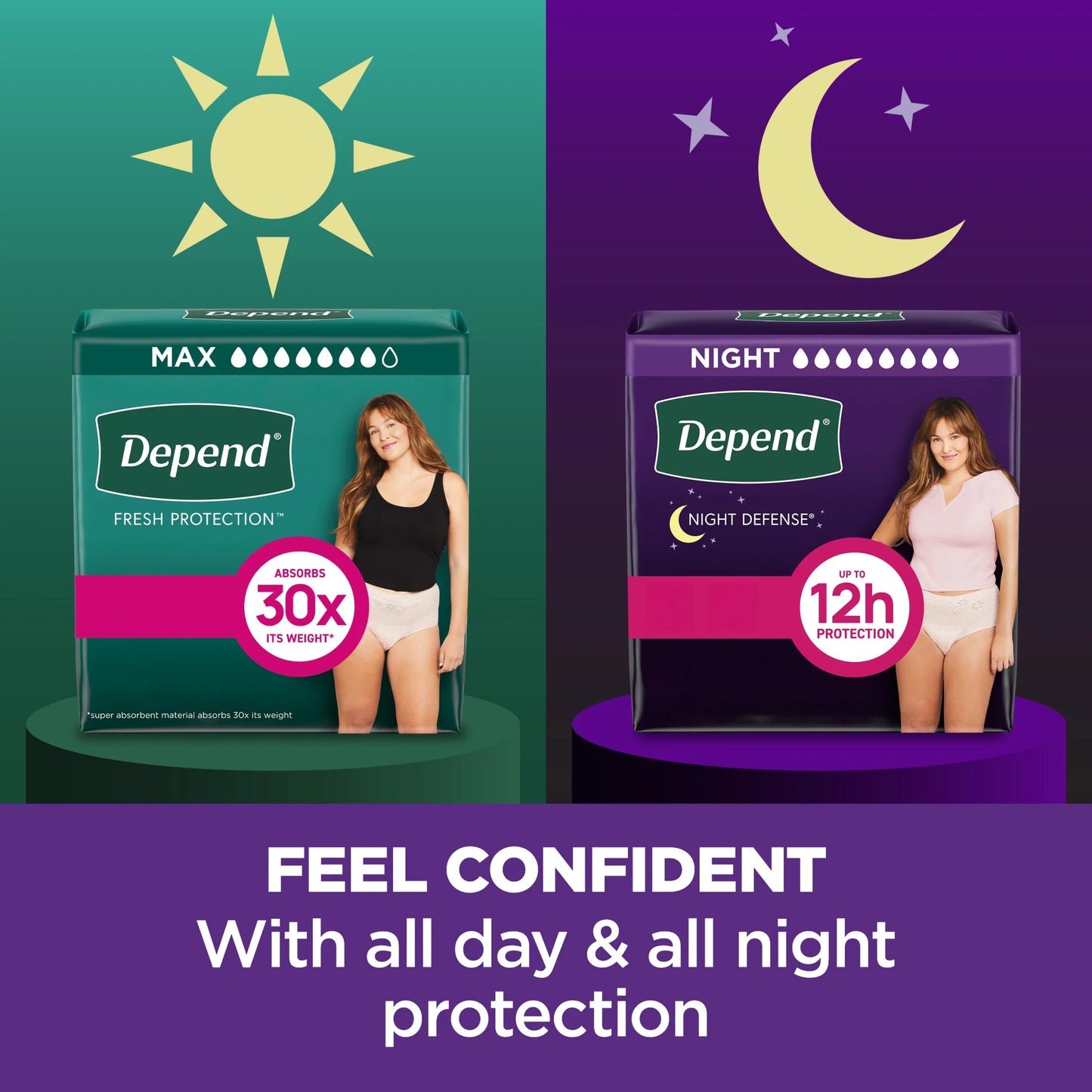 Night Defense Incontinence Underwear for Women, Adult Diapers, L, 56 Count