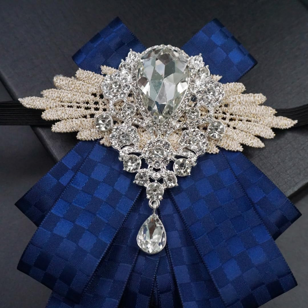 Christmas Bow Ties for Men Self Tie Jabot Collar Brooch Pins Fashion Pretied Neck Tie Bow Tie Rhinestone Brooch for Groom