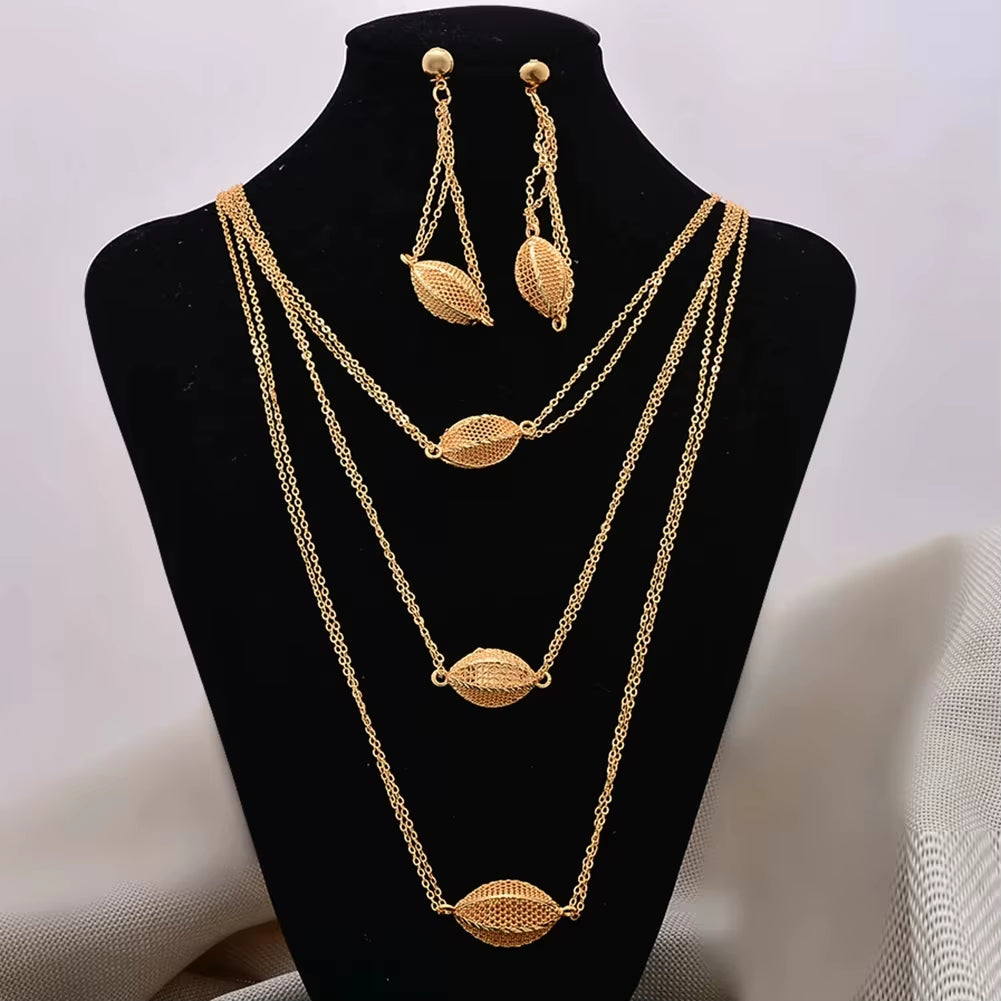 Dubai Gold Color Earrings/Necklaces/Jewelry Sets for Women African/Nigeria Jewellery Gifts Band Gift Box