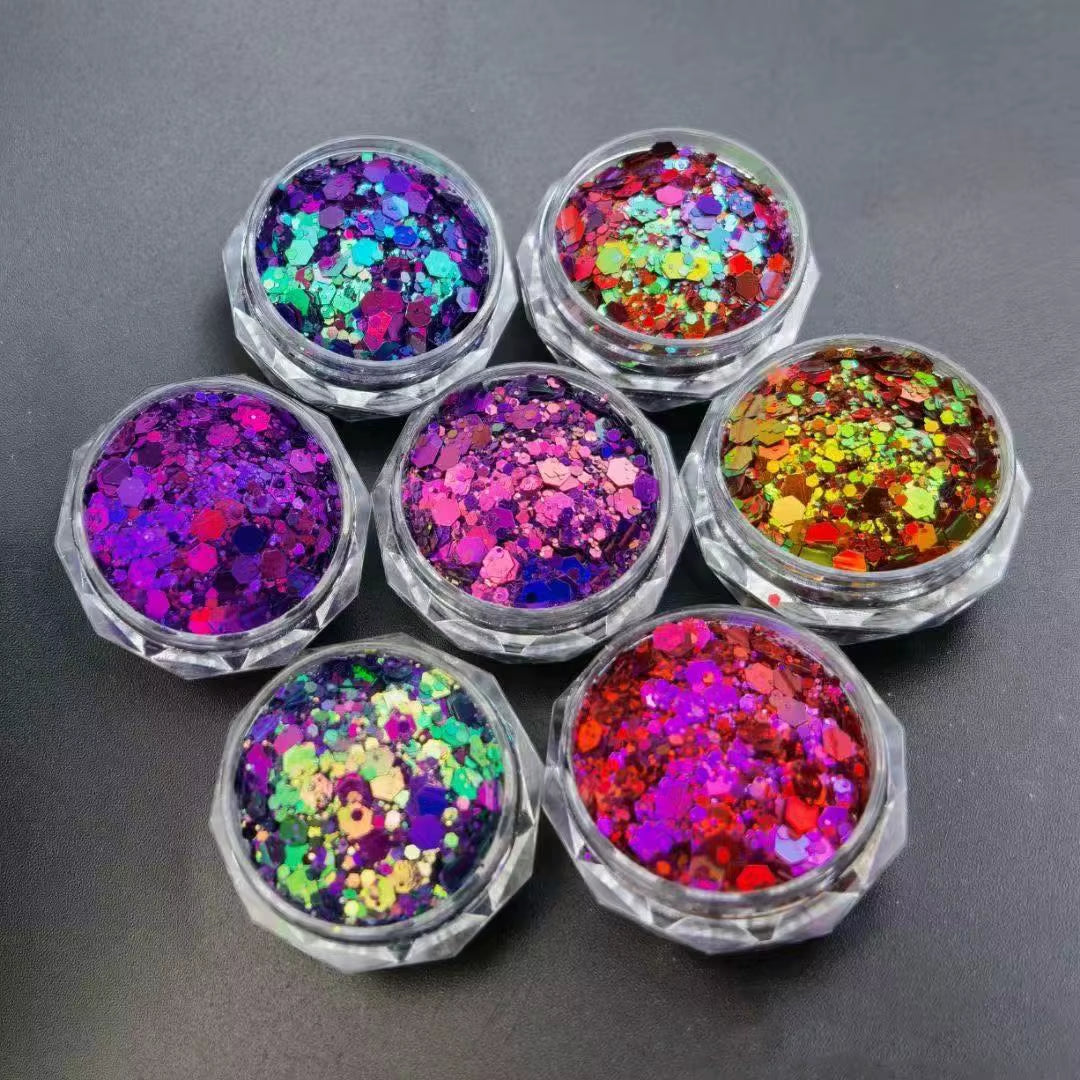 New Arrived Chameleon Color Shift Chunky Glitter Mixes Nair Art Hair Face Resin Tumbler Slime Sequins for Crafts Pack in Bag