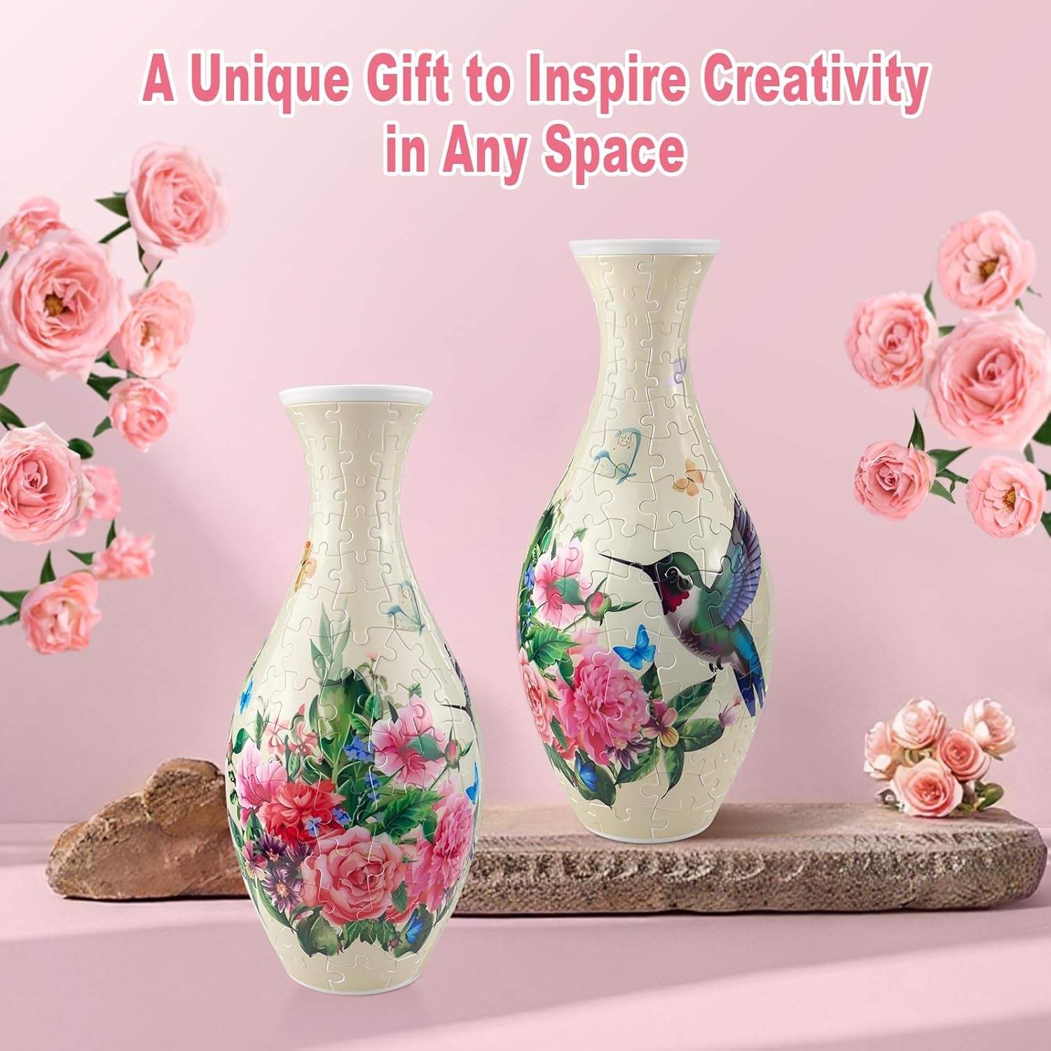 3D Puzzles Vase for Adults, 160 Pieces Plastic DIY Unique Pattern Vase, Crafts F