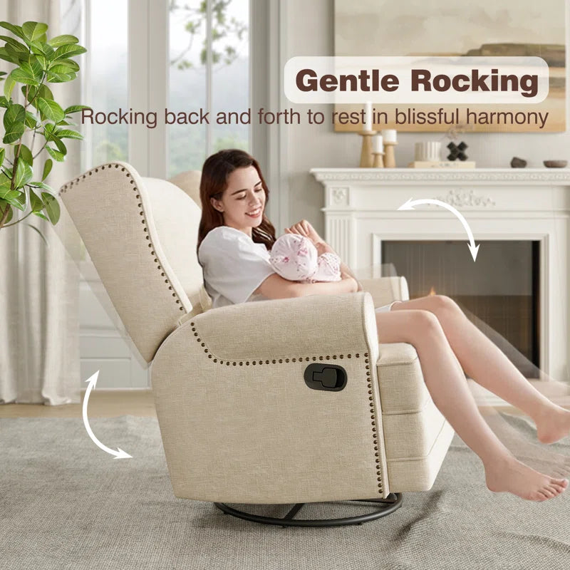34" Wide Swivel Rocking Nursery Recliner Comfortable Upholstered Glider